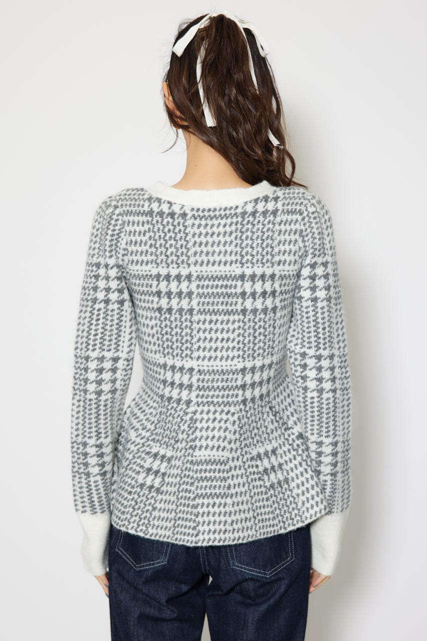 2WAYペプラムジャガードニットカーディガントップス 柄BLK FREE