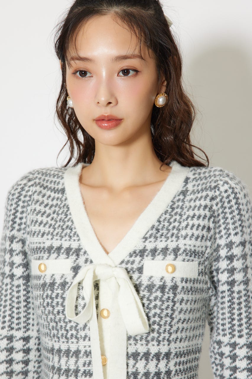 2WAYペプラムジャガードニットカーディガントップス 柄BLK FREE