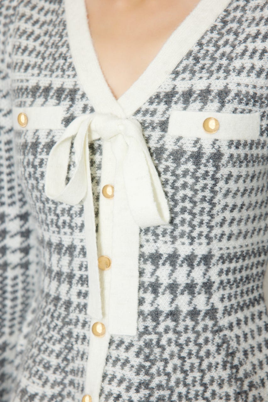 2WAYペプラムジャガードニットカーディガントップス 柄BLK FREE