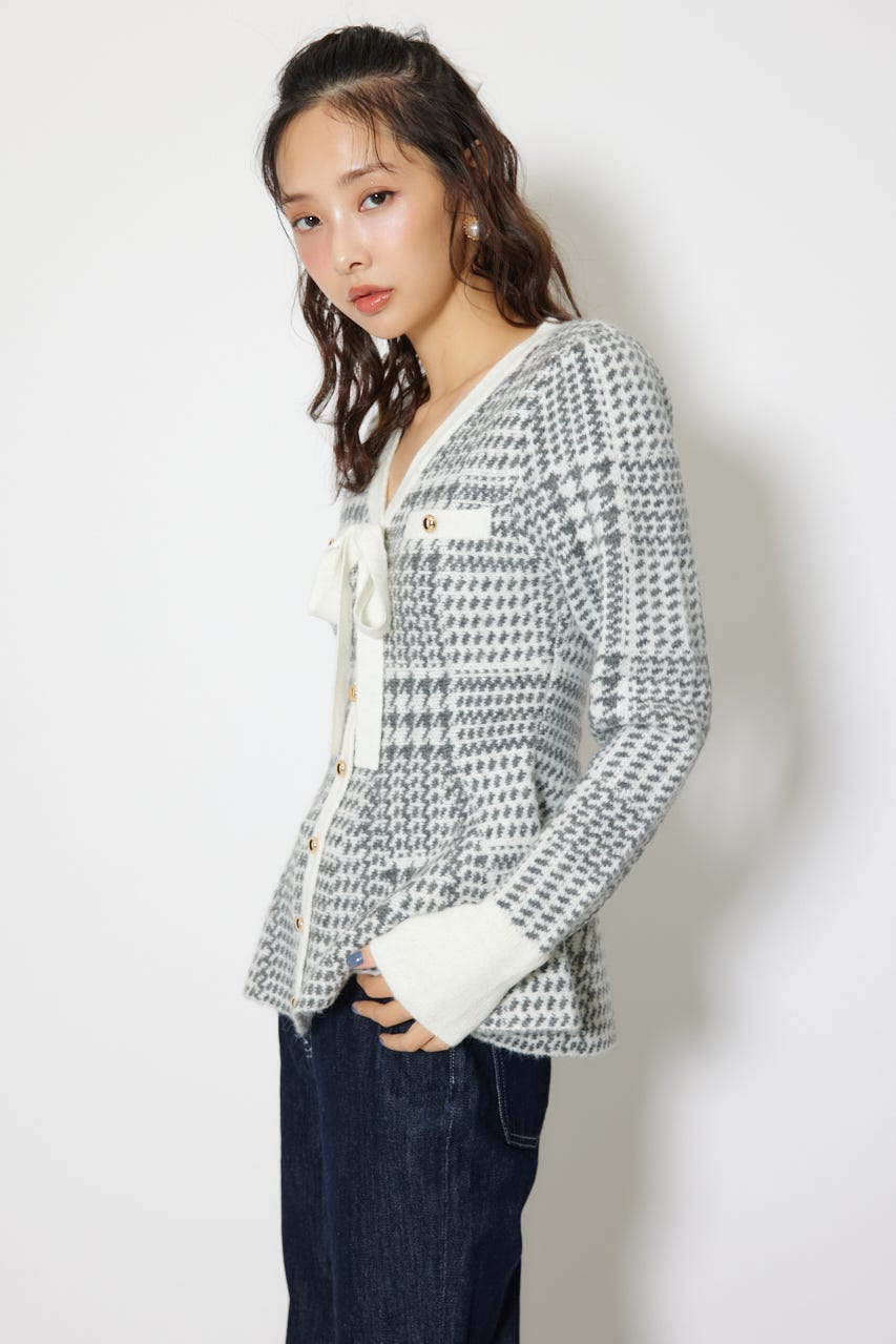 2WAYペプラムジャガードニットカーディガントップス 柄BLK FREE