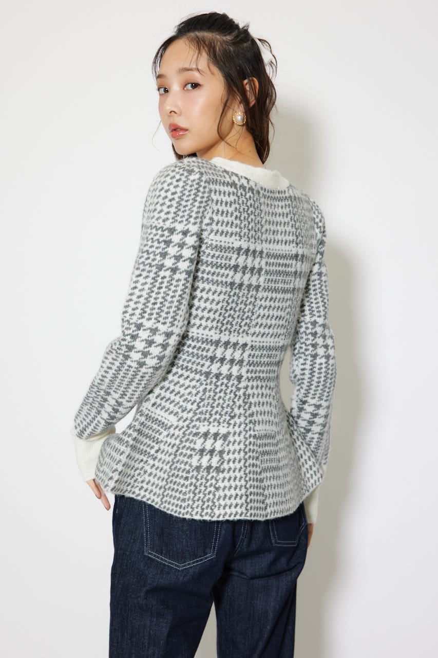 2WAYペプラムジャガードニットカーディガントップス 柄BLK FREE