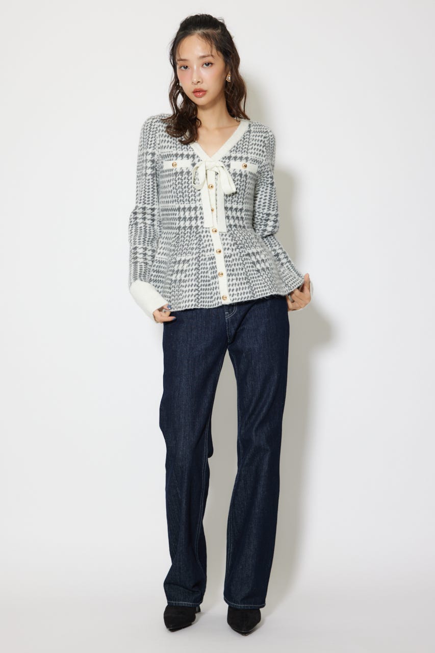 2WAYペプラムジャガードニットカーディガントップス 柄BLK FREE