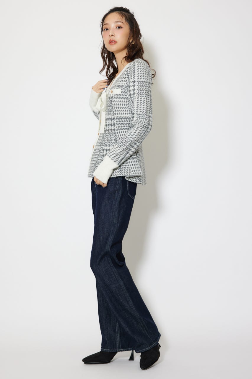 2WAYペプラムジャガードニットカーディガントップス 柄BLK FREE