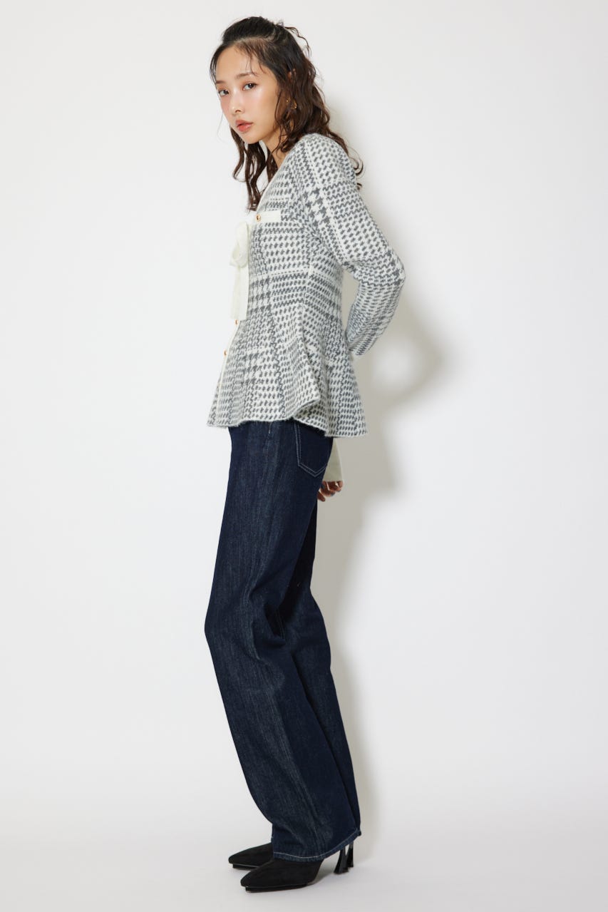 2WAYペプラムジャガードニットカーディガントップス 柄BLK FREE