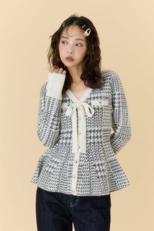 2WAYペプラムジャガードニットカーディガントップス