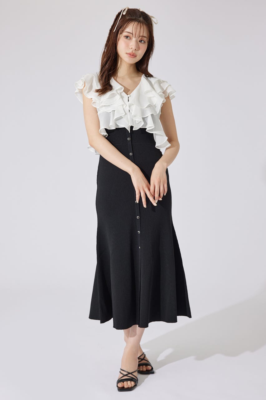 新品】Acka. リブマーメイドワンピース バックリボン ブラック