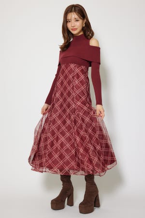 ドッキングオフショルニットフレアワンピース