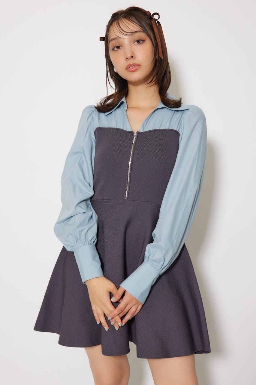 rienda | シャツドッキングフレアニットミニワンピース