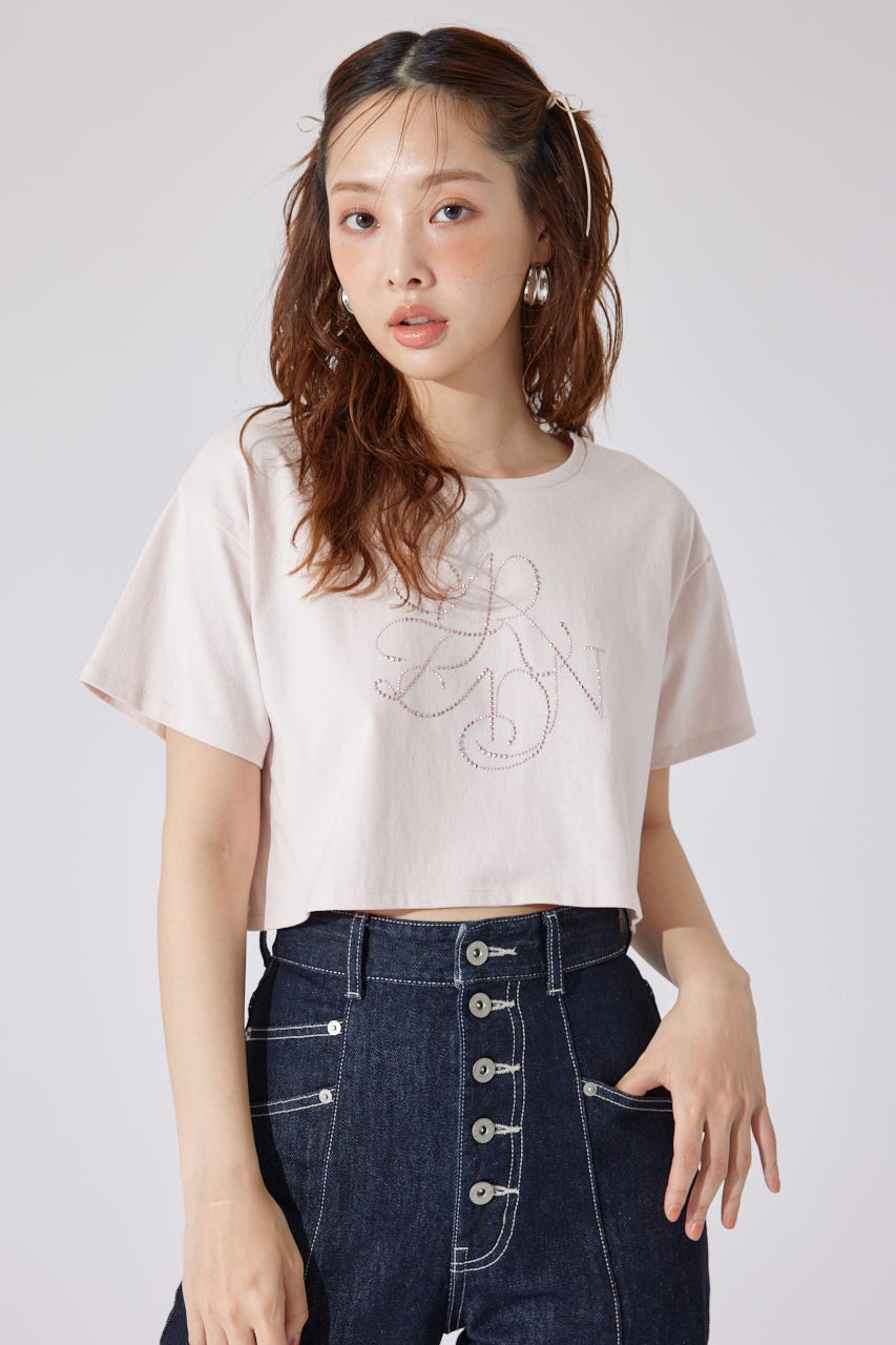 PRADA 刺繍ロゴ ロンT ラインストーン ストレッチ カットソー