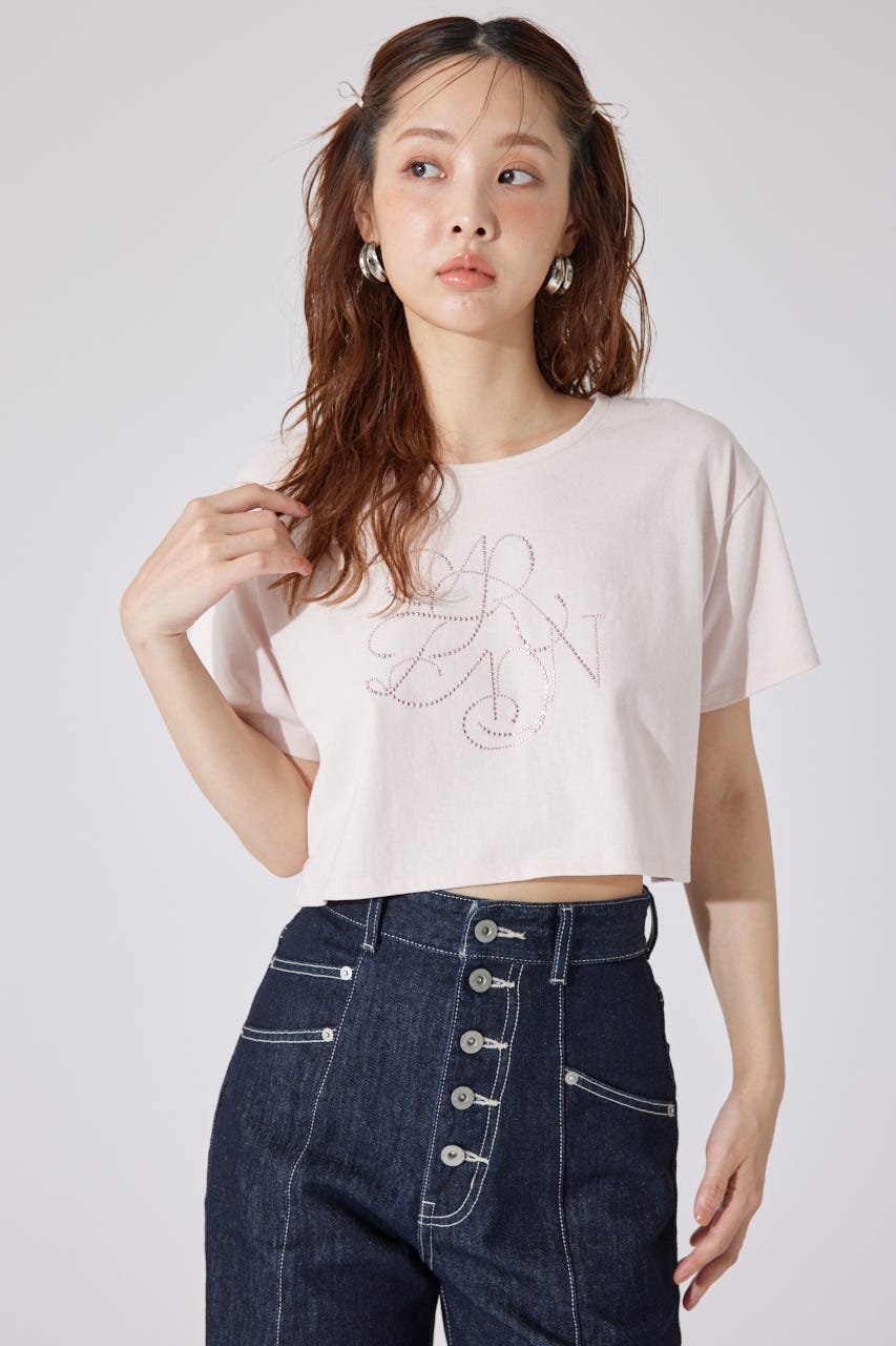 【AKB48 千葉恵里さん着用】ラインストーンロゴTシャツ L/PNK FREE