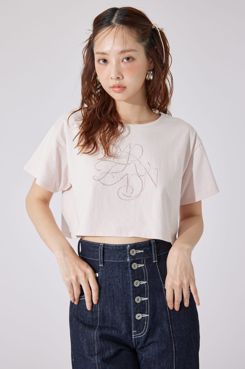 【AKB48 千葉恵里さん着用】ラインストーンロゴTシャツ L/PNK FREE