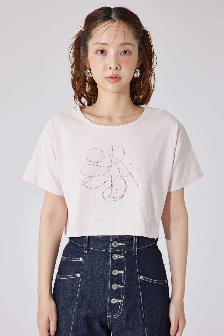 【AKB48 千葉恵里さん着用】ラインストーンロゴTシャツ L/PNK FREE