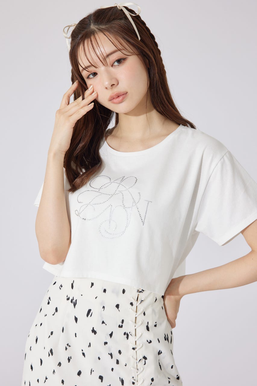 【AKB48 千葉恵里さん着用】ラインストーンロゴTシャツ WHT FREE