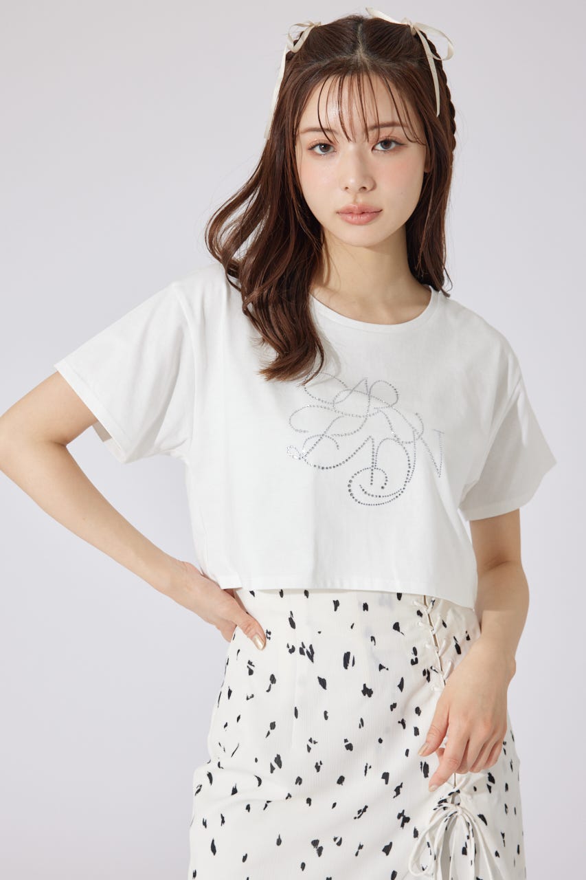 【AKB48 千葉恵里さん着用】ラインストーンロゴTシャツ WHT FREE