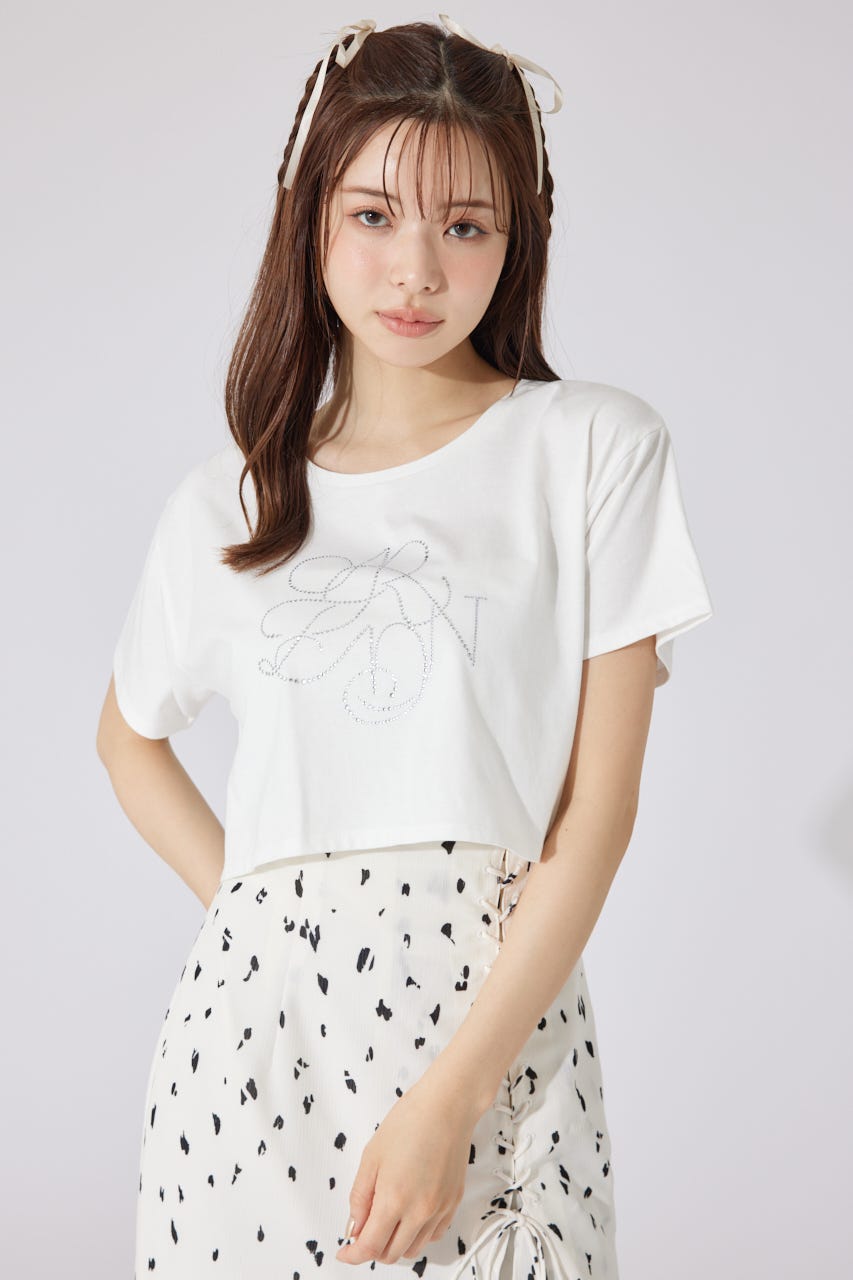 【AKB48 千葉恵里さん着用】ラインストーンロゴTシャツ WHT FREE