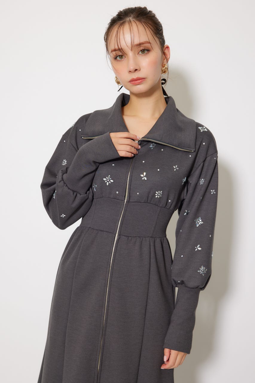 スペイン★Sfera★フロントリボン魅せ ダーツお洒落な綿ワンピ rienda | フラワーモチーフスウェットワンピース (ワンピース