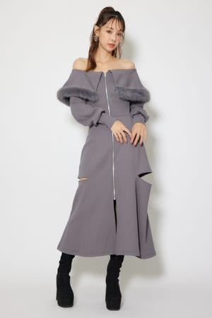 rienda 女神ワンピース　アイボリー rienda | MA-1オフショルミニフレアワンピース (ワンピース(ミニ