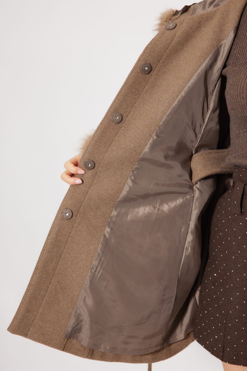 【WEB限定】ウールMIXフードポンチョコート BRN M