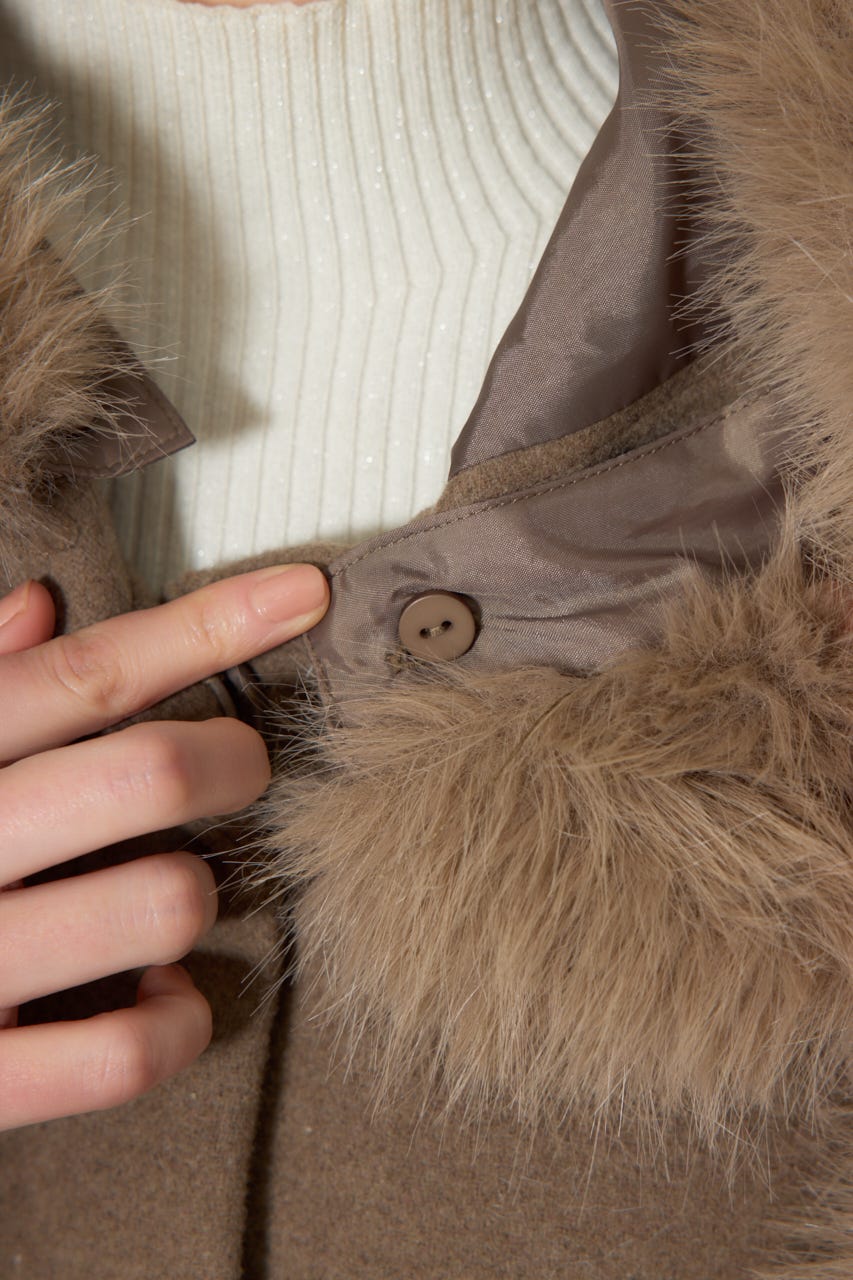 【WEB限定】ウールMIXフードポンチョコート BRN M