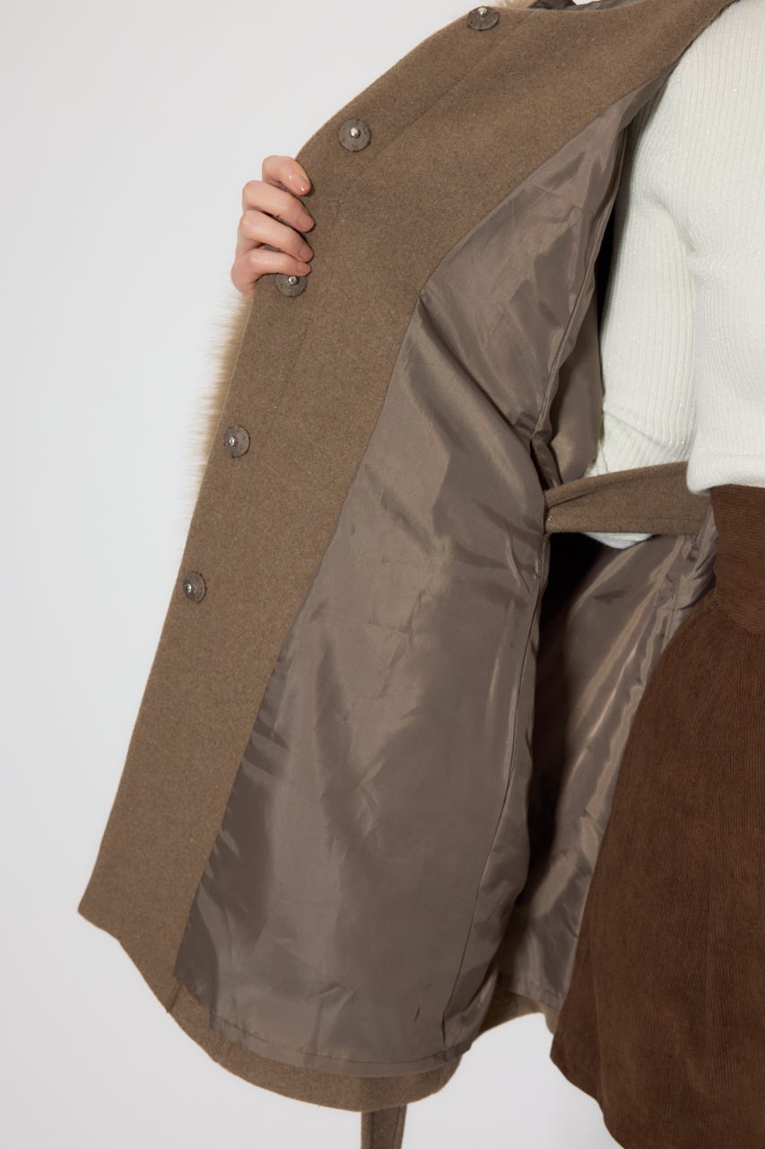 【WEB限定】ウールMIXフードポンチョコート BRN M
