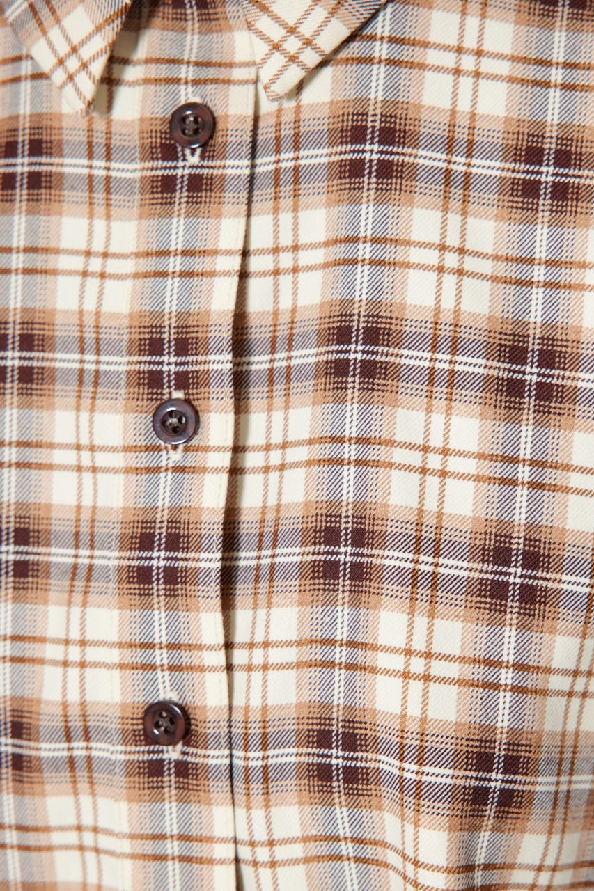 フロントショートチェックシャツ BEG FREE