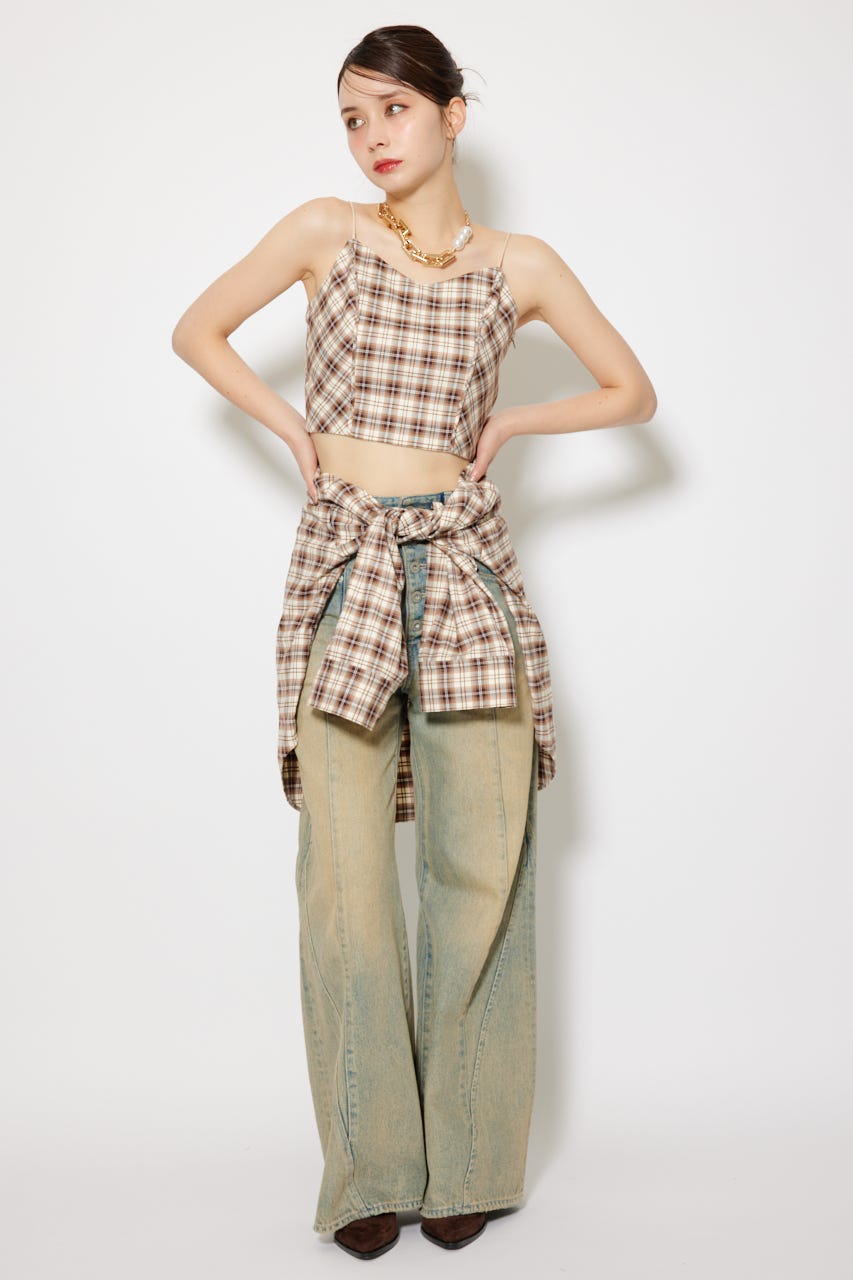 rienda | フロントショートチェックシャツ (シャツ・ブラウス