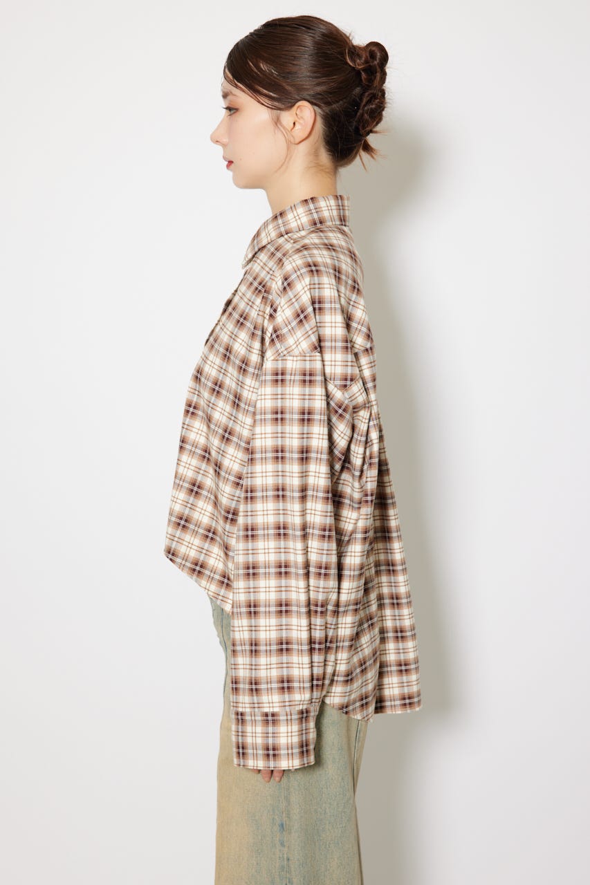 フロントショートチェックシャツ BEG FREE