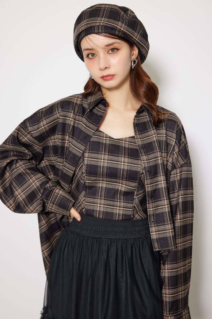 riendaのフロントショートチェックシャツ