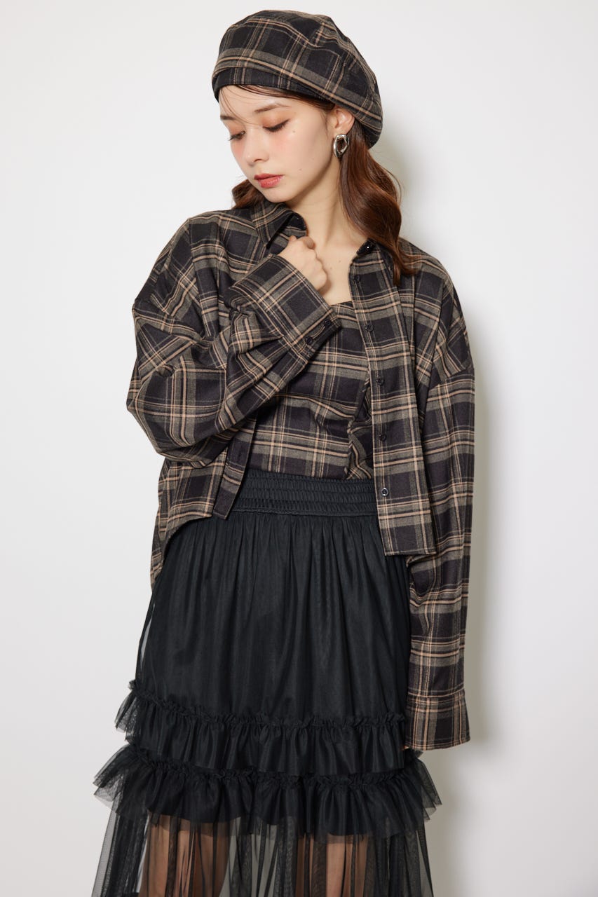 rienda | フロントショートチェックシャツ (シャツ・ブラウス
