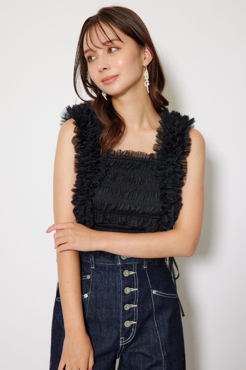 CAVORI 2024AW Dahlia Gilet ツイードジレ リボン 黒 CAVORI 2024AW Dahlia Gilet ツイードジレ リボン 黒 Linen