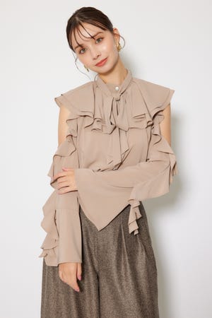 rienda - ビッグカラーSHケープ風ブラウス ブラウス シャツ ケープ風ブラウス レディース : ZOZOTOWN Yahoo