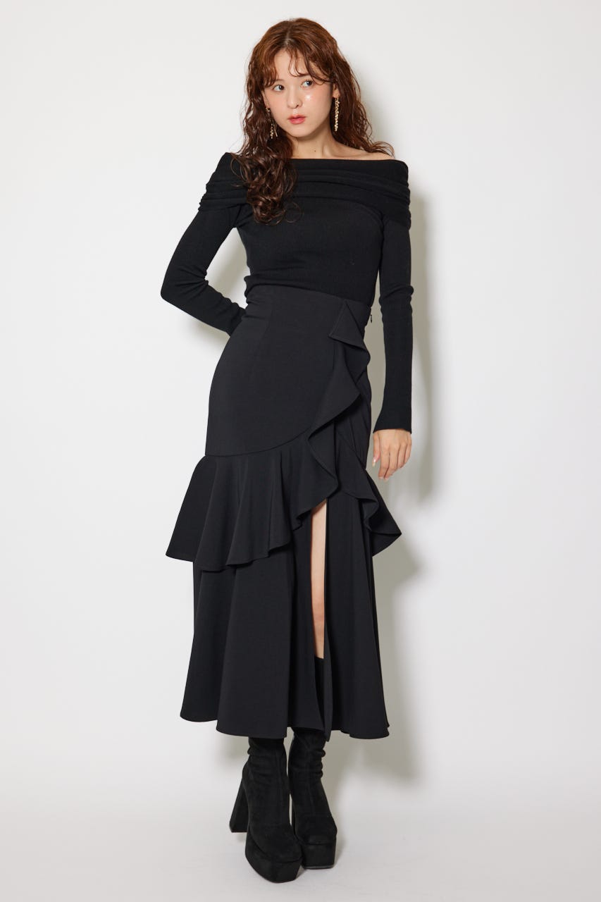 フリルスリットハイウエストスコートショートパンツ BLK M