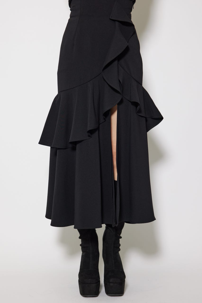 フリルスリットハイウエストスコートショートパンツ BLK M