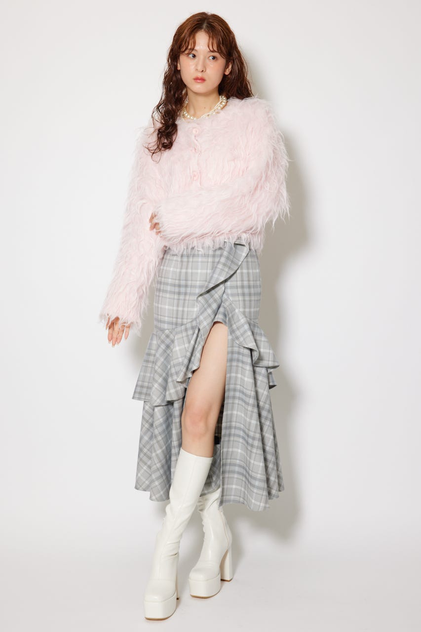 フリルスリットハイウエストスコートショートパンツ 柄GRY M