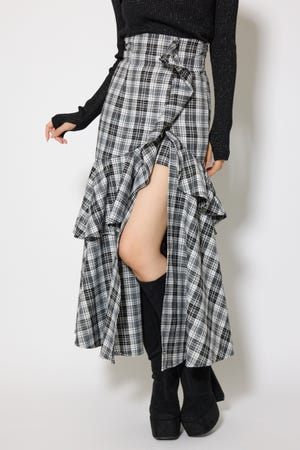 rienda チェックスリットスカート rienda | チェックフリルスリットスコートショートパンツ