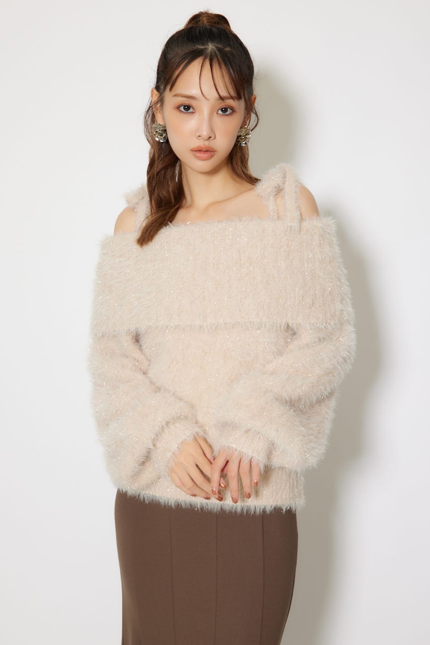 2WAYファーライクジャガードニットトップス BEG FREE