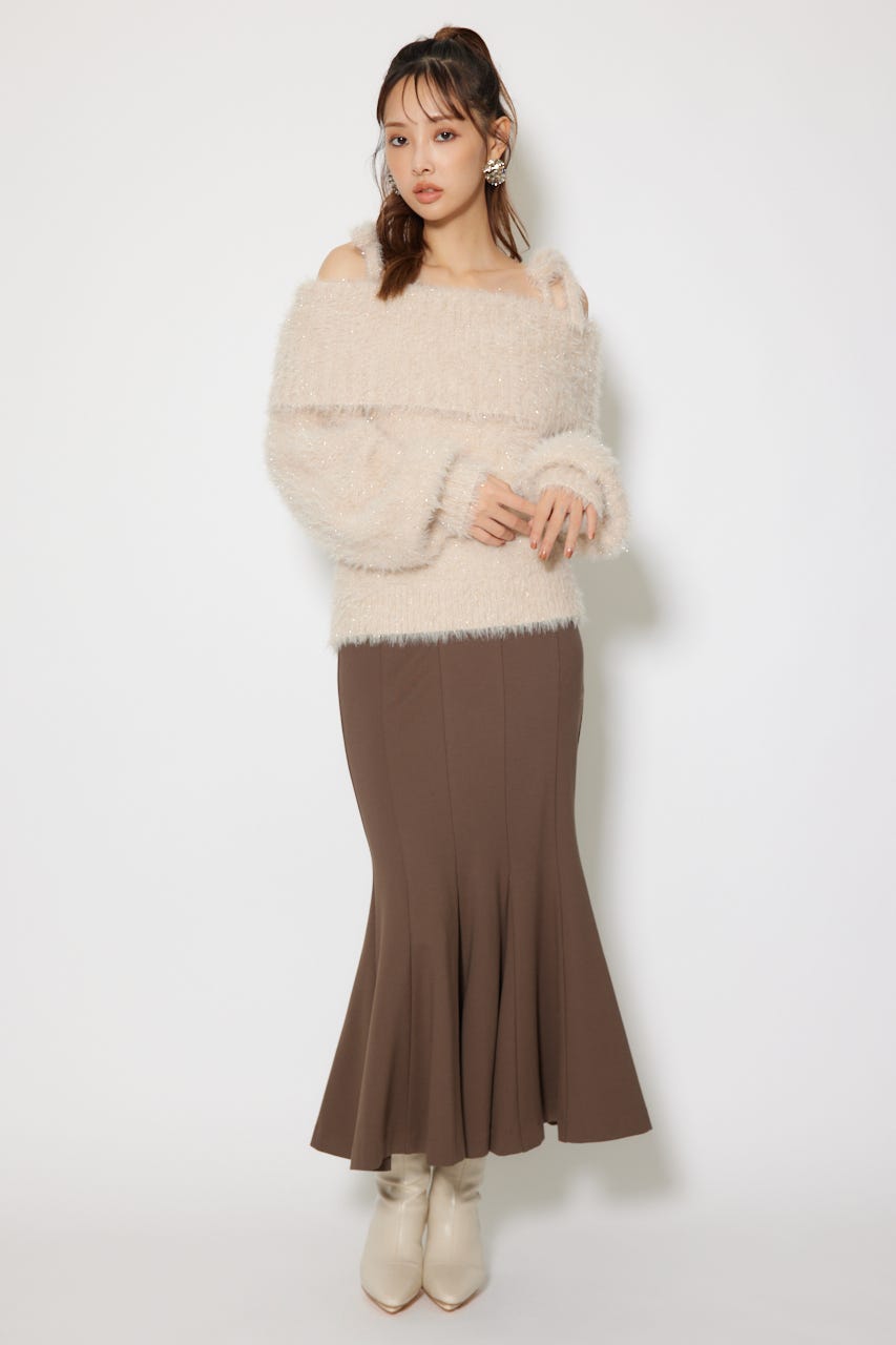 2WAYファーライクジャガードニットトップス BEG FREE