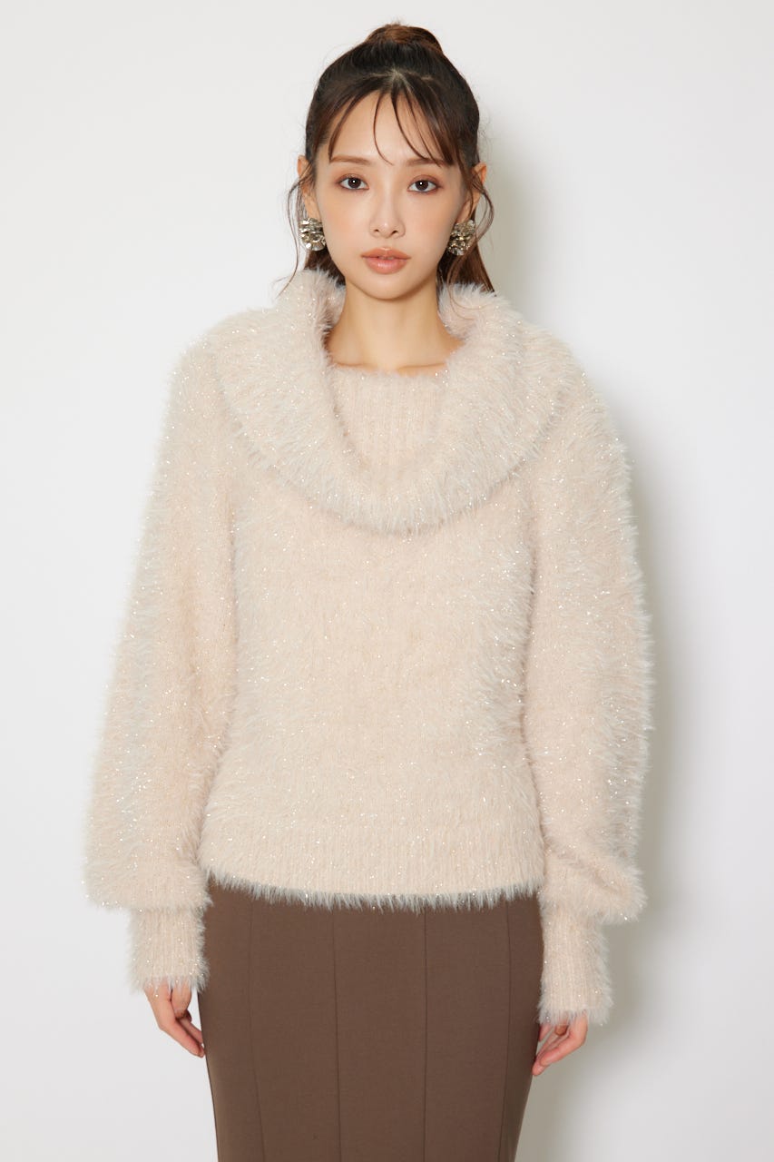 2WAYファーライクジャガードニットトップス BEG FREE