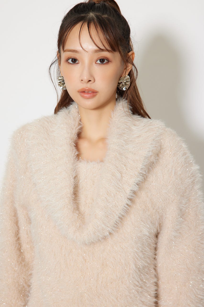 2WAYファーライクジャガードニットトップス BEG FREE