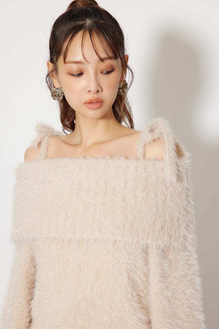 2WAYファーライクジャガードニットトップス BEG FREE