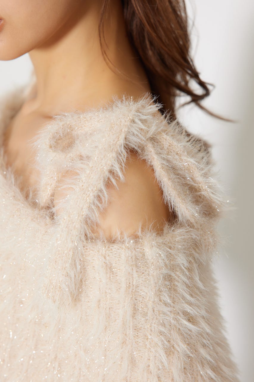 2WAYファーライクジャガードニットトップス BEG FREE