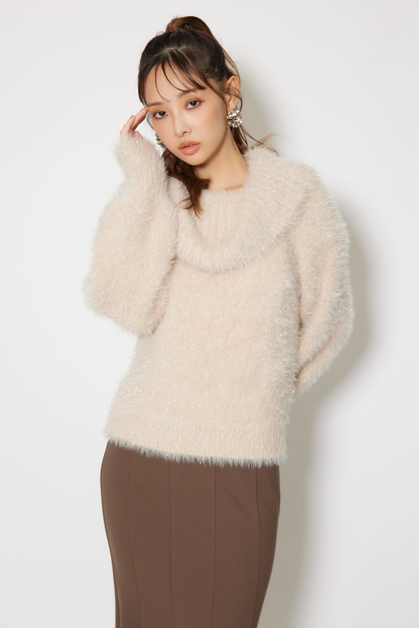 2WAYファーライクジャガードニットトップス BEG FREE