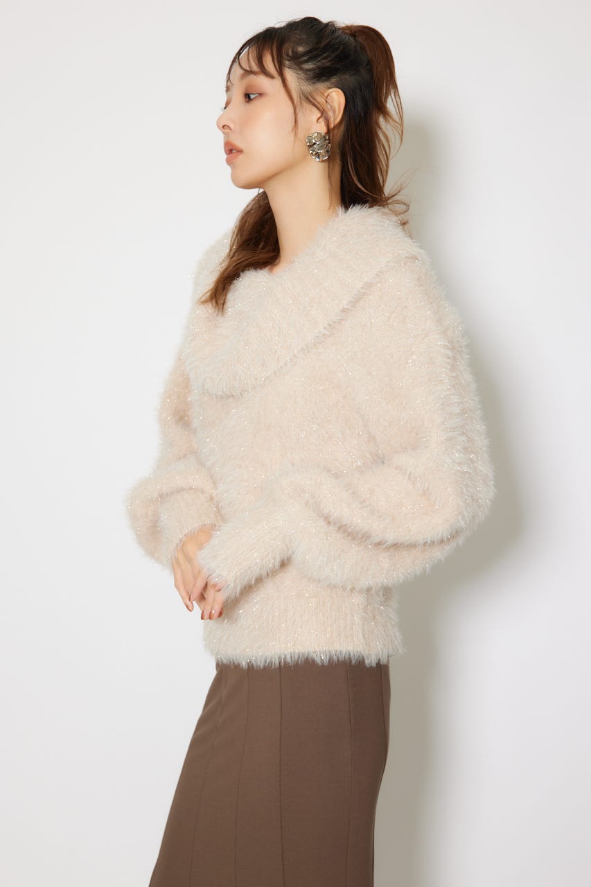 2WAYファーライクジャガードニットトップス BEG FREE