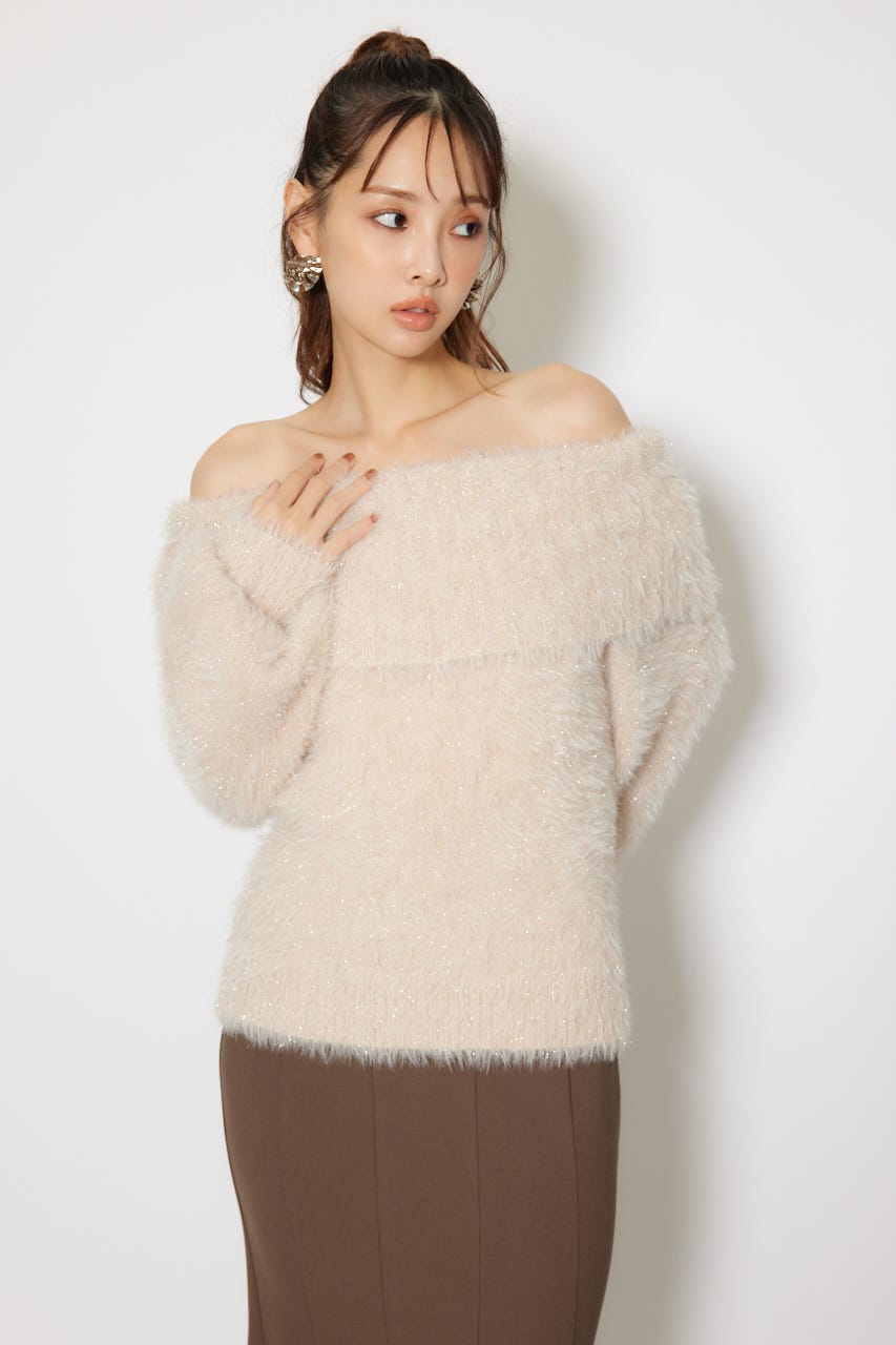 2WAYファーライクジャガードニットトップス BEG FREE