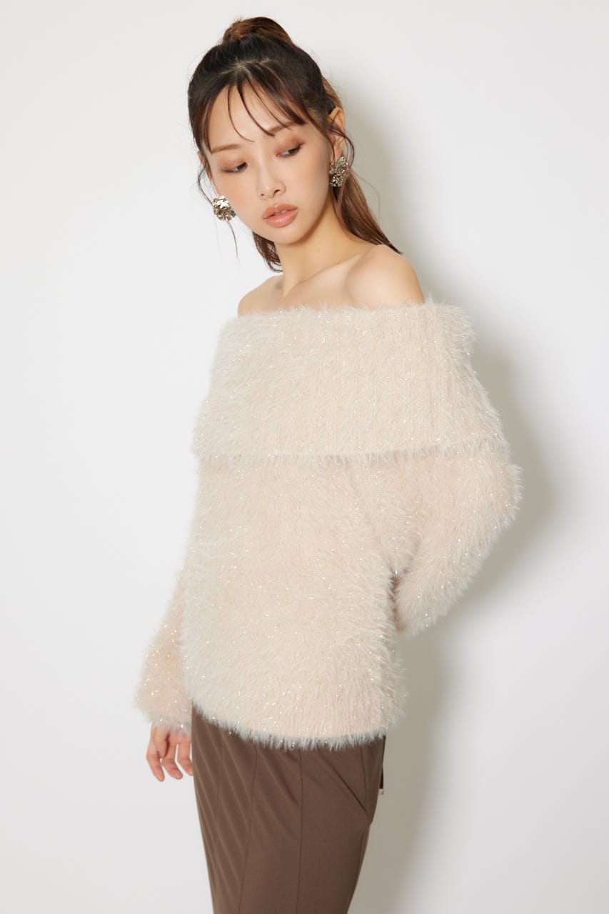 2WAYファーライクジャガードニットトップス BEG FREE