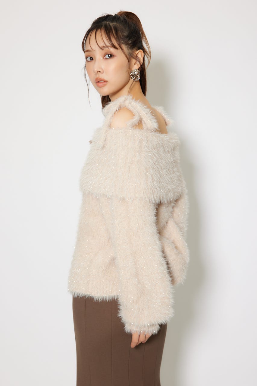 2WAYファーライクジャガードニットトップス BEG FREE