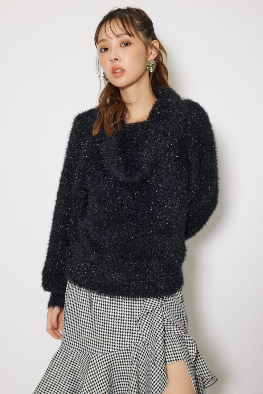 2WAYファーライクジャガードニットトップス BLK FREE