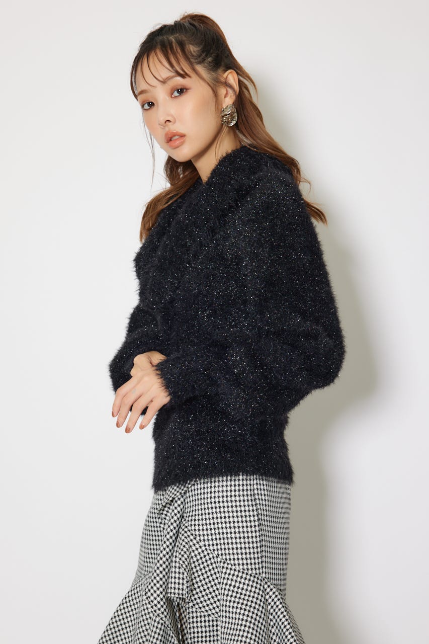 2WAYファーライクジャガードニットトップス BLK FREE