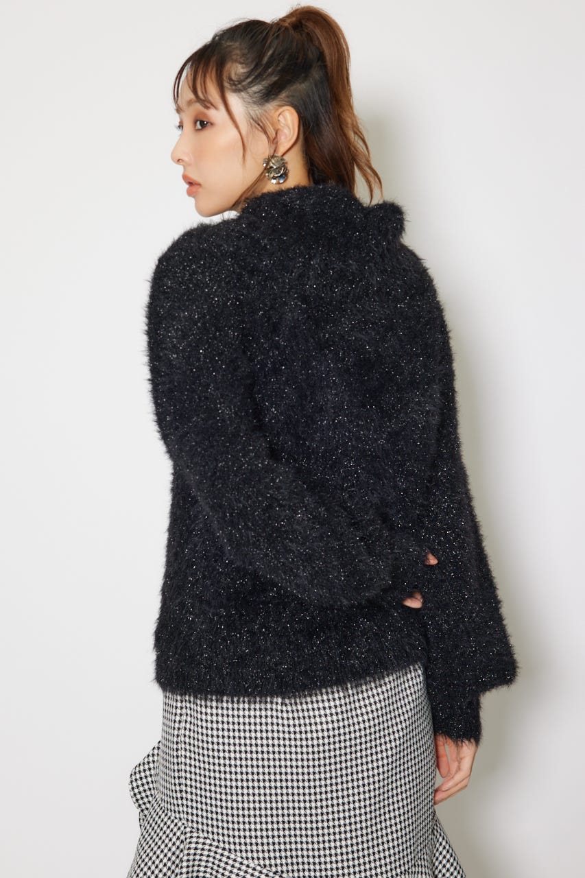 2WAYファーライクジャガードニットトップス BLK FREE