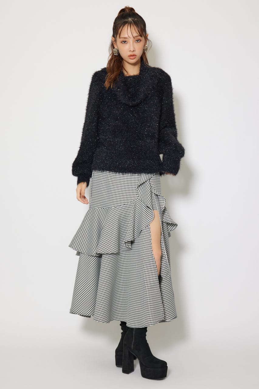 2WAYファーライクジャガードニットトップス BLK FREE